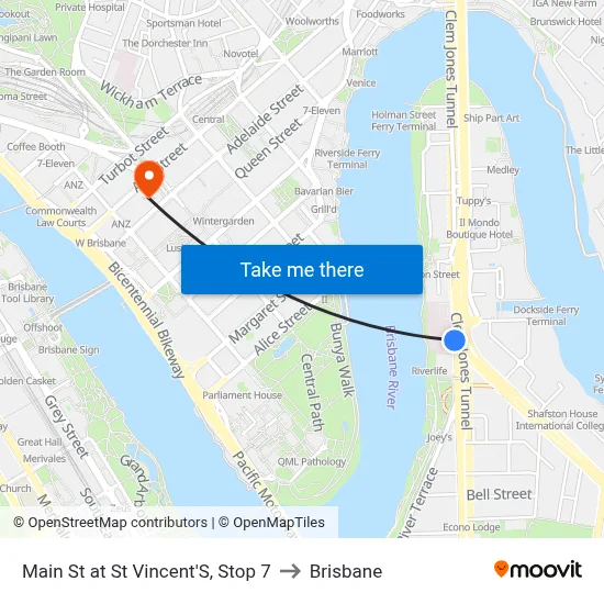 Main St at St Vincent'S, Stop 7 to Brisbane map