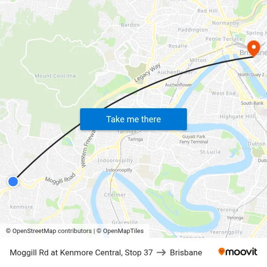 Moggill Rd at Kenmore Central, Stop 37 to Brisbane map