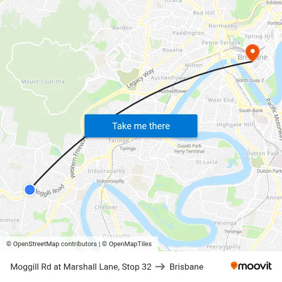 Moggill Rd at Marshall Lane, Stop 32 to Brisbane map