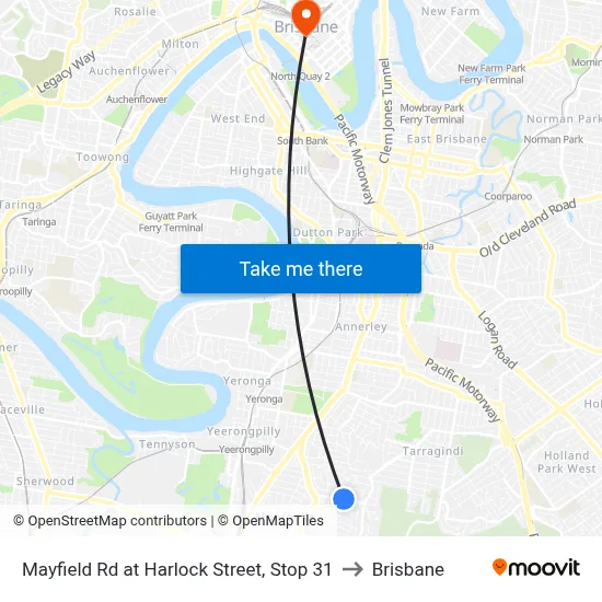 Mayfield Rd at Harlock Street, Stop 31 to Brisbane map