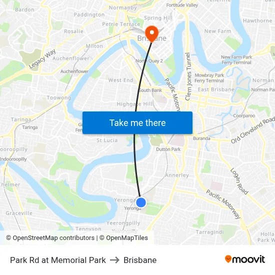 Park Rd at Memorial Park to Brisbane map