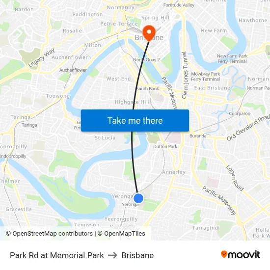 Park Rd at Memorial Park to Brisbane map