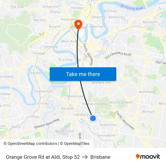 Orange Grove Rd at Aldi, Stop 52 to Brisbane map