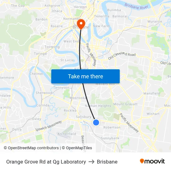 Orange Grove Rd at Qg Laboratory to Brisbane map