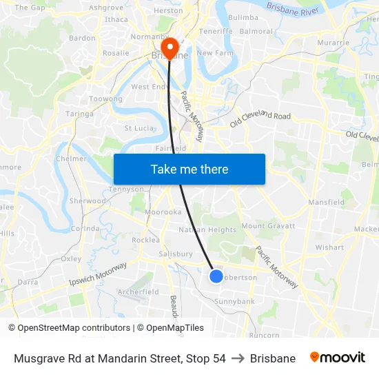Musgrave Rd at Mandarin Street, Stop 54 to Brisbane map