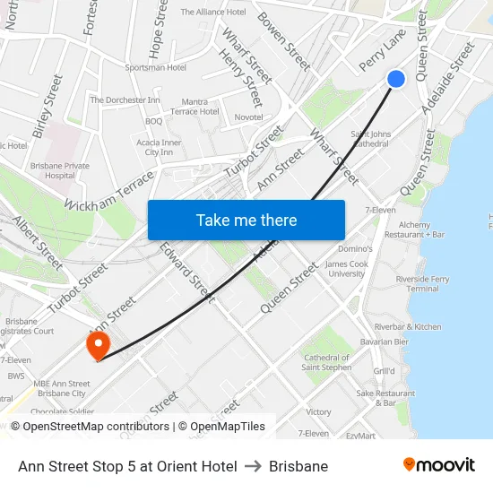 Ann Street Stop 5 at Orient Hotel to Brisbane map