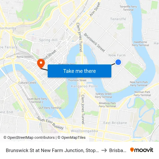 Brunswick St at New Farm Junction, Stop 14 to Brisbane map