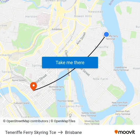 Teneriffe Ferry Skyring Tce to Brisbane map