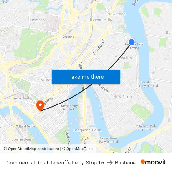 Commercial Rd at Teneriffe Ferry, Stop 16 to Brisbane map