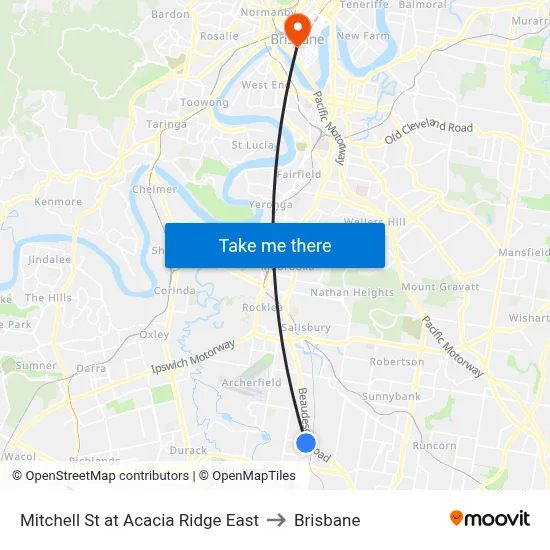 Mitchell St at Acacia Ridge East to Brisbane map