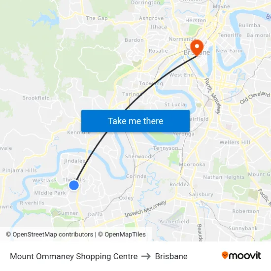 Mount Ommaney Shopping Centre to Brisbane map