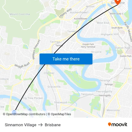 Sinnamon Village to Brisbane map