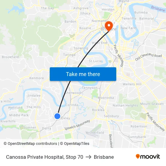 Canossa Private Hospital, Stop 70 to Brisbane map