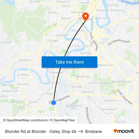 Blunder Rd at Blunder - Oxley, Stop 66 to Brisbane map