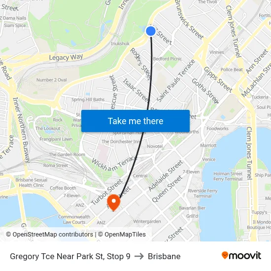 Gregory Tce Near Park St, Stop 9 to Brisbane map