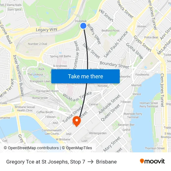 Gregory Tce at St Josephs, Stop 7 to Brisbane map
