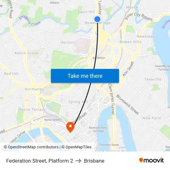 Federation Street, Platform 2 to Brisbane map