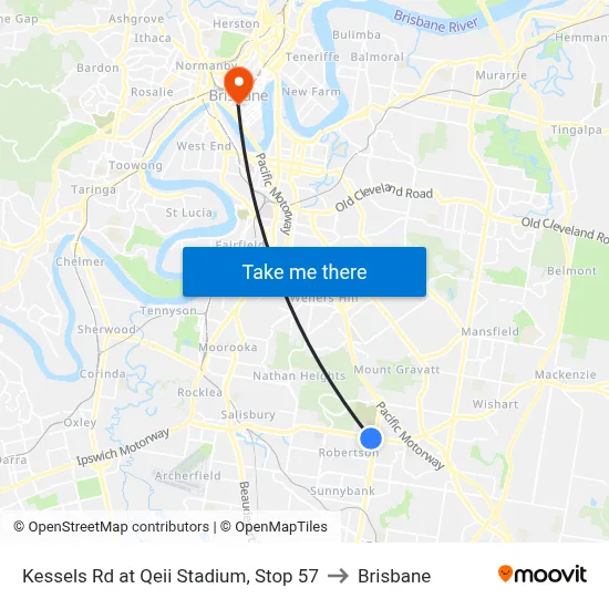 Kessels Rd at Qeii Stadium, Stop 57 to Brisbane map