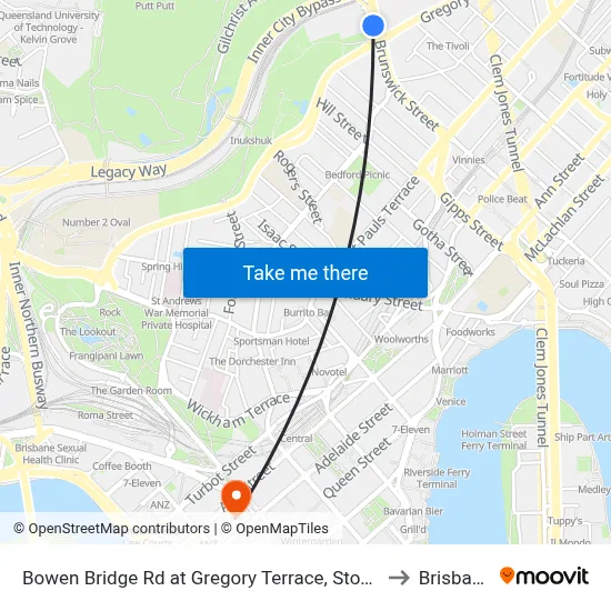 Bowen Bridge Rd at Gregory Terrace, Stop 7 to Brisbane map