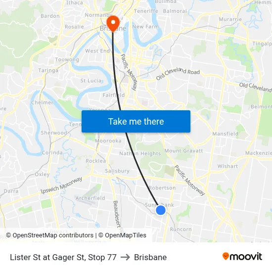 Lister St at Gager St, Stop 77 to Brisbane map