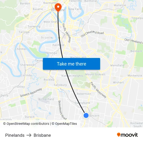 Pinelands to Brisbane map