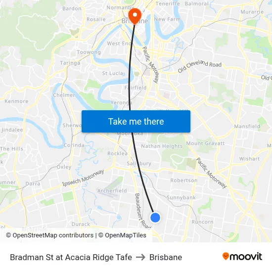 Bradman St at Acacia Ridge Tafe to Brisbane map
