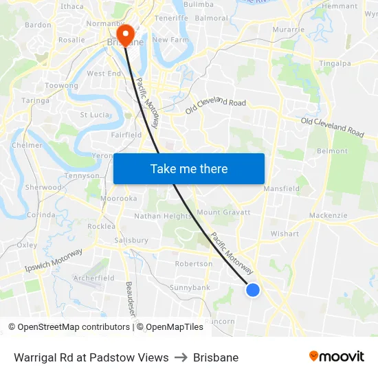 Warrigal Rd at Padstow Views to Brisbane map