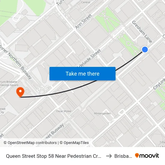 Queen Street Stop 58 Near Pedestrian Crossing to Brisbane map