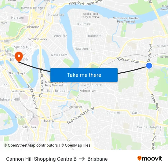 Cannon Hill Shopping Centre B to Brisbane map