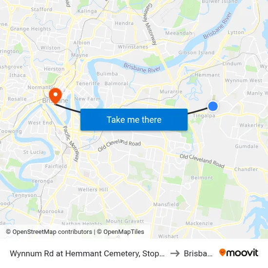 Wynnum Rd at Hemmant Cemetery, Stop 44 to Brisbane map