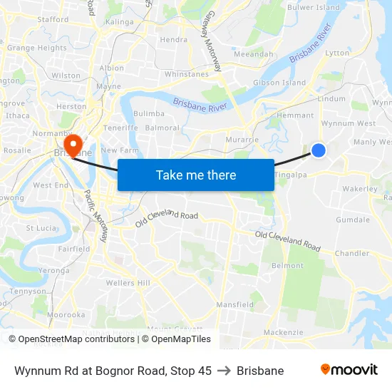 Wynnum Rd at Bognor Road, Stop 45 to Brisbane map