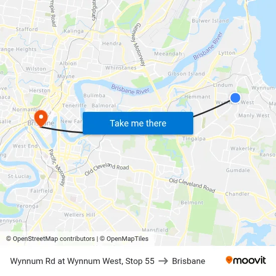 Wynnum Rd at Wynnum West, Stop 55 to Brisbane map