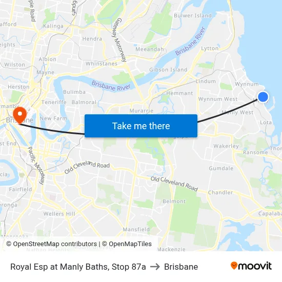 Royal Esp at Manly Baths, Stop 87a to Brisbane map