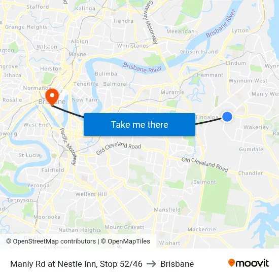 Manly Rd at Nestle Inn, Stop 52/46 to Brisbane map