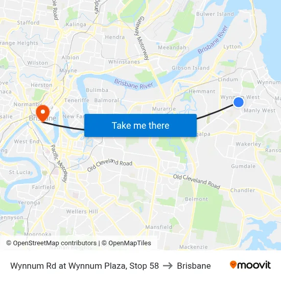 Wynnum Rd at Wynnum Plaza, Stop 58 to Brisbane map