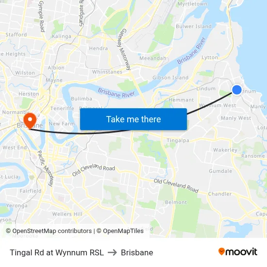 Tingal Rd at Wynnum RSL to Brisbane map