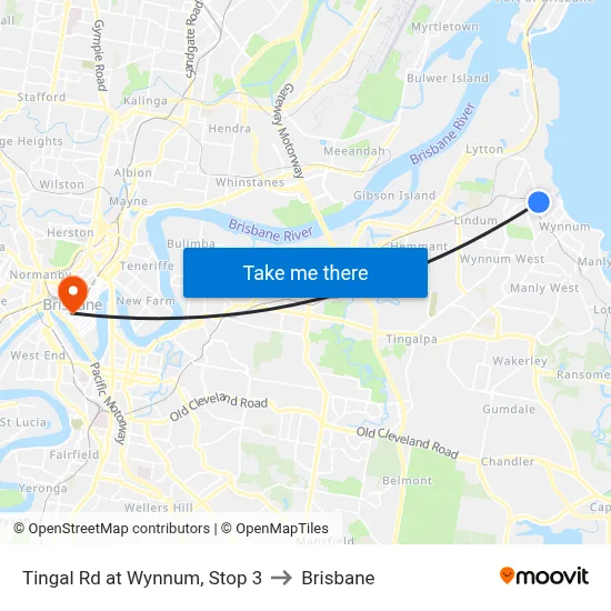 Tingal Rd at Wynnum, Stop 3 to Brisbane map