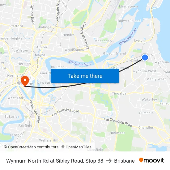 Wynnum North Rd at Sibley Road, Stop 38 to Brisbane map