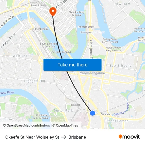 Okeefe St Near Wolseley St to Brisbane map