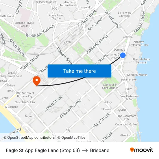 Eagle St App Eagle Lane (Stop 63) to Brisbane map