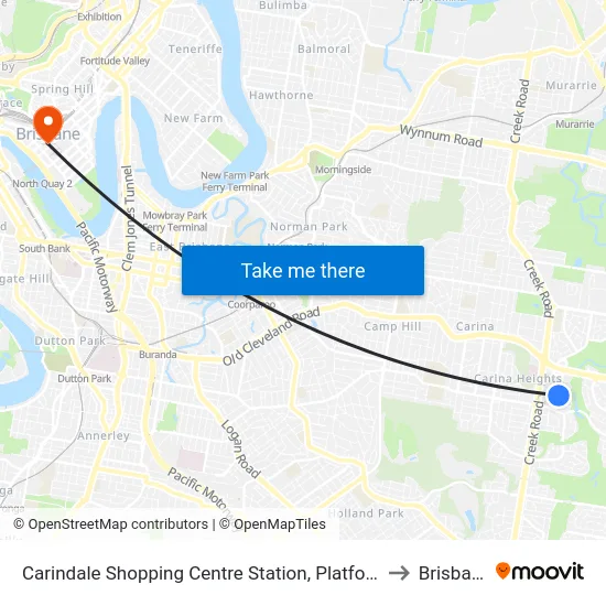 Carindale Shopping Centre Station, Platform J to Brisbane map