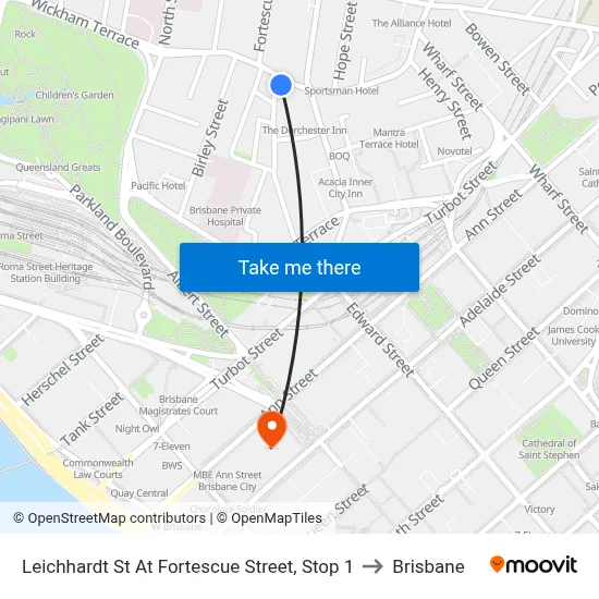 Leichhardt St At Fortescue Street, Stop 1 to Brisbane map