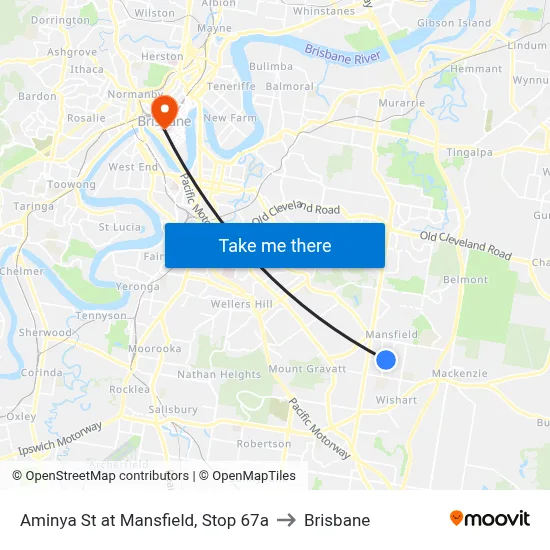 Aminya St at Mansfield, Stop 67a to Brisbane map