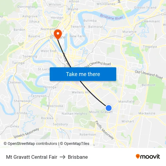 Mt Gravatt Central Fair to Brisbane map
