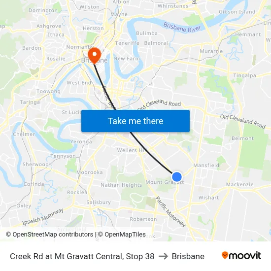 Creek Rd at Mt Gravatt Central, Stop 38 to Brisbane map