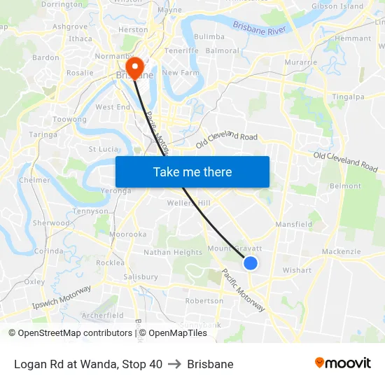 Logan Rd at Wanda, Stop 40 to Brisbane map