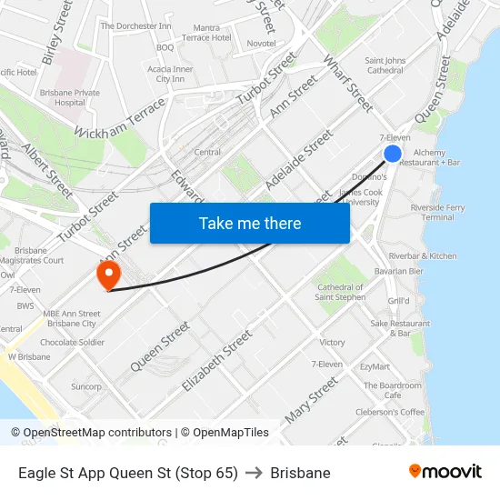 Eagle St App Queen St (Stop 65) to Brisbane map