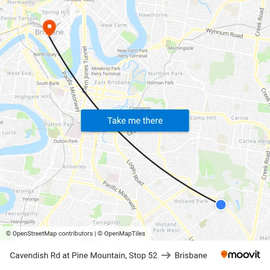 Cavendish Rd at Pine Mountain, Stop 52 to Brisbane map