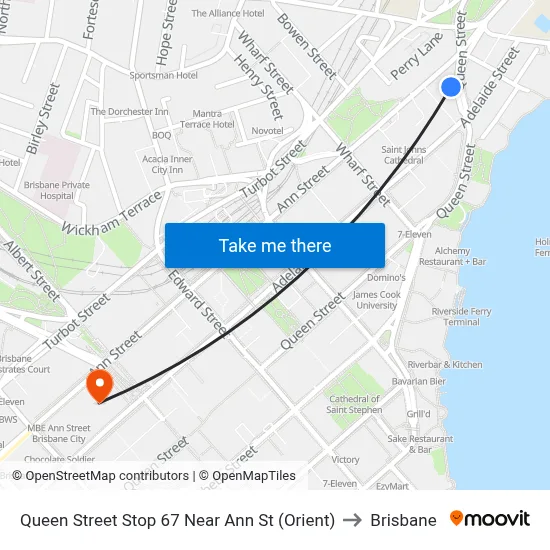 Queen Street Stop 67 Near Ann St (Orient) to Brisbane map