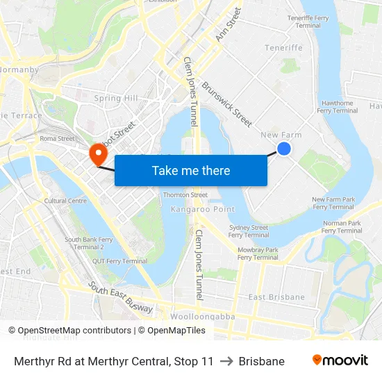 Merthyr Rd at Merthyr Central, Stop 11 to Brisbane map